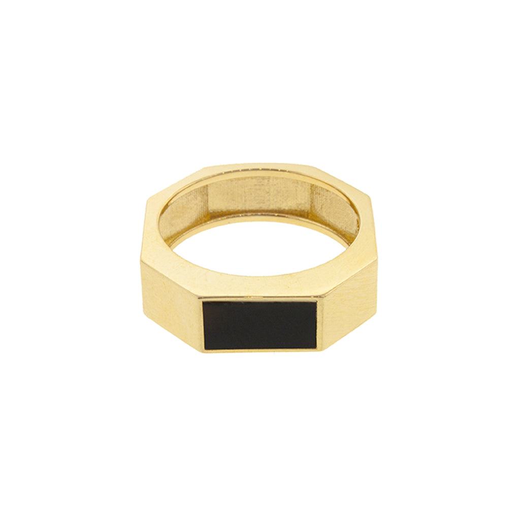 Bague géo avec pierres précieuses et onyx