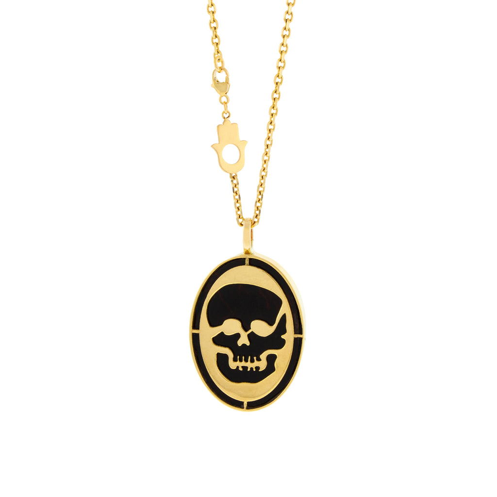 Gold Skull Medallion Pendant with Onyx