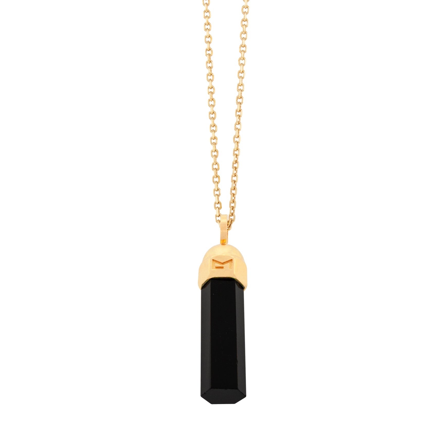 LUIS MORAIS 14k yellow gold Onyx bolt pendant necklace.