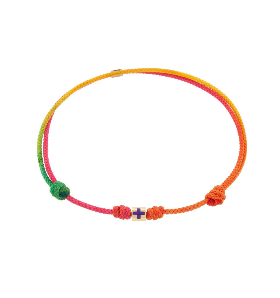Enameled Cross Short Roll on a Cord Bracelet