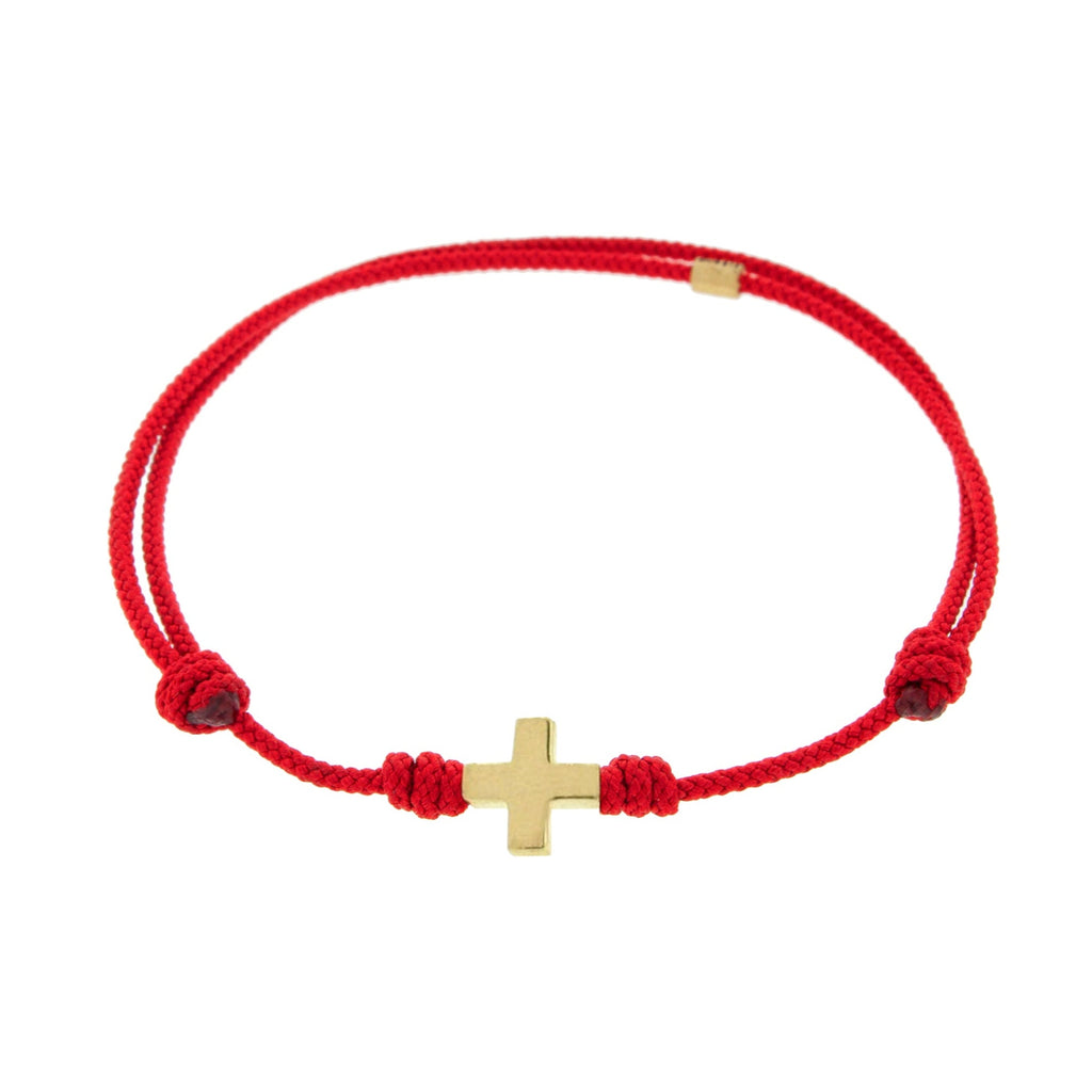 LUIS MORAIS 14k Yellow Gold Cross On Cord Bracelet.