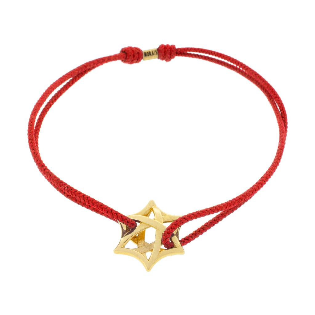 LUIS MORAIS 14K yellow gold wrapped star on a red cord bracelet