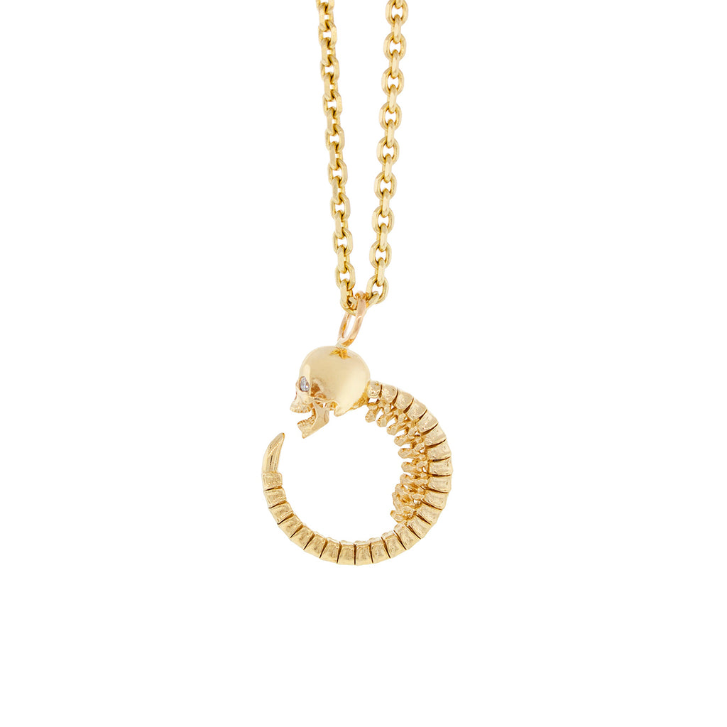 LUIS MORAIS 14K Yellow Gold Ouroboros Pendant with White Diamond Eyes