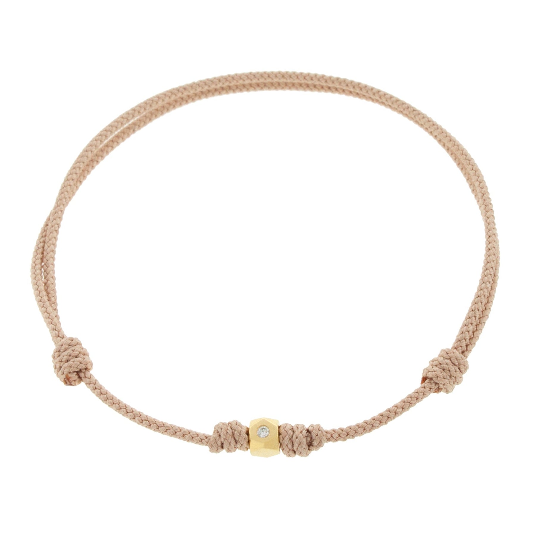 LUIS MORAIS 14K Yellow Gold Flat Tetra Bead with a White Diamond on a Taupe Cord Bracelet