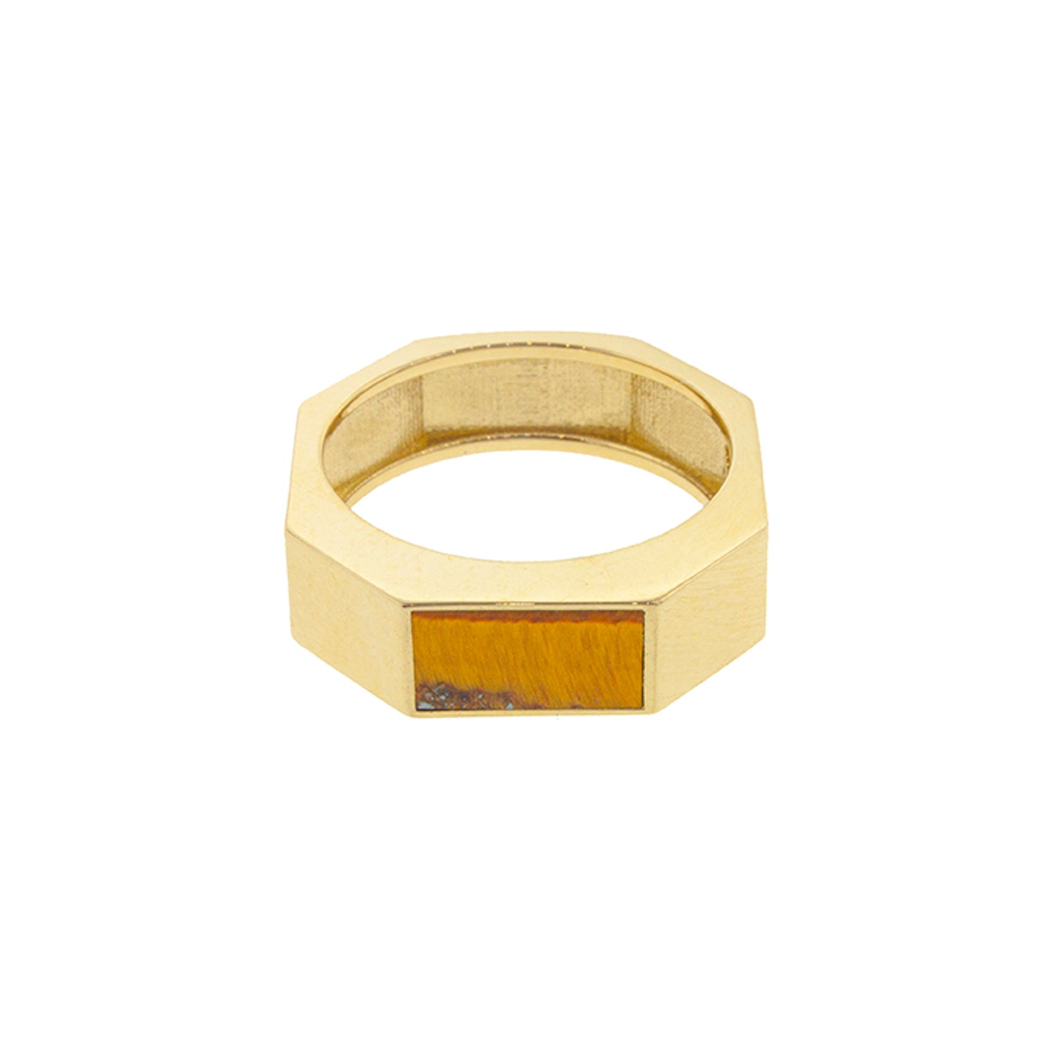 14k Yellow Gold Gemstone Geo Ring with Tiger's Eye