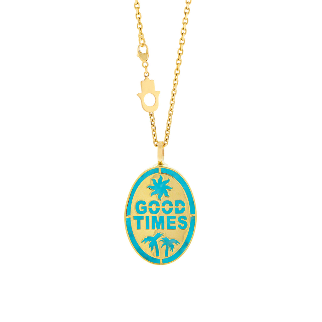 Pendentif médaillon The Good Times avec turquoise