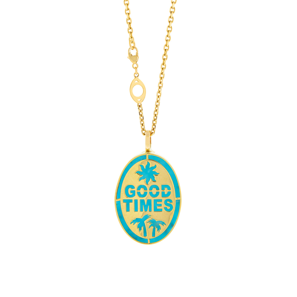 Pendentif médaillon The Good Times avec turquoise