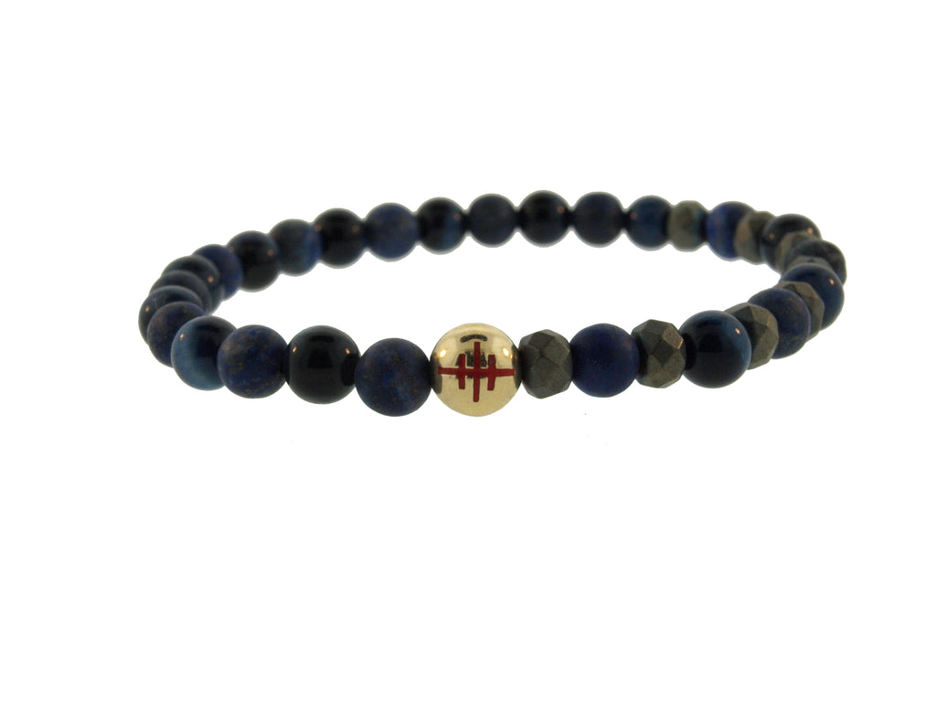 Gold Cross Of Lorraine Ball On Beaded Bracelet.