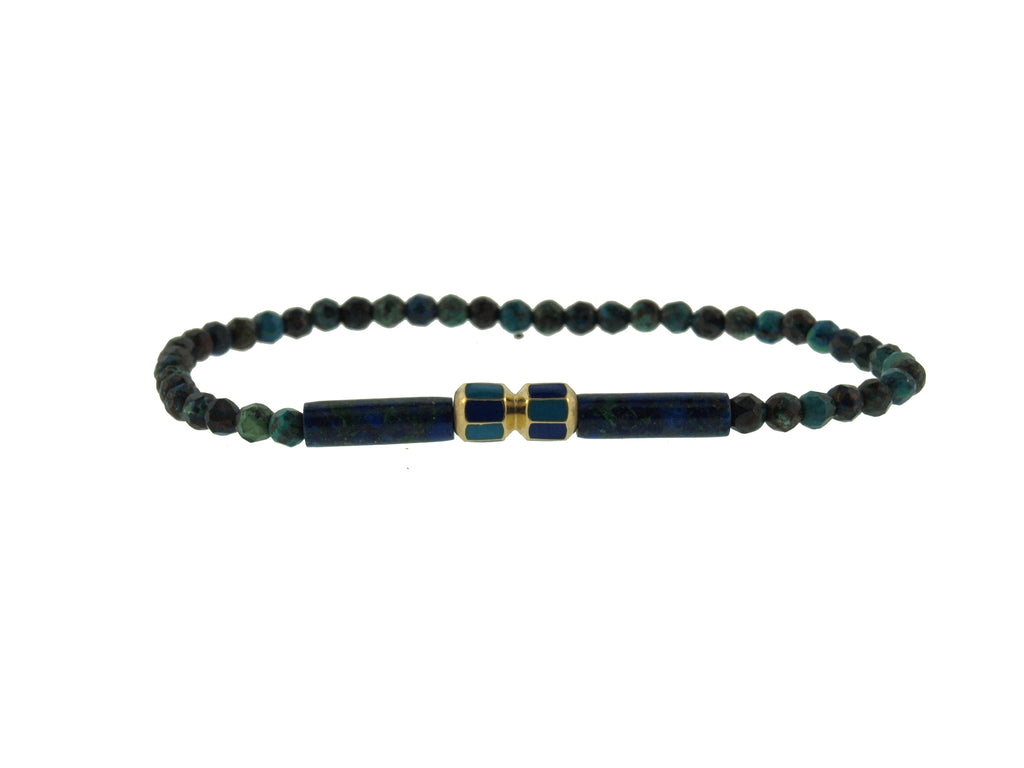 Gold Double Octagon On Gemstone Beaded Bracelet
