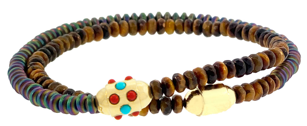 Cabochon Bolt Bead Double Wrap Bracelet