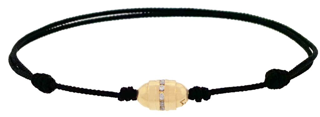 Round Bolt Bead with White Diamonds on a Cord Bracelet